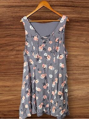 Torrid Grayish Purple Lace-Up Tank Dress With Peach & Baby Blue Accent Florals
